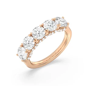 14K Rose Gold Round Cut Band 3.00 CT Certified Lab Grown Diamond Wedding Ring - Picture 1 of 12