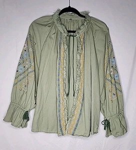 Zara TRF Collection Embroidered Pom Pom Ties Green Fringe Tie Neck Jacket - Picture 1 of 7