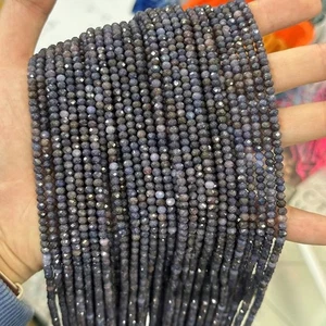 Cuentas de disco espaciador de rondelle micro facetadas de zafiro azul natural genuino de 3x4 mm - Imagen 1 de 6