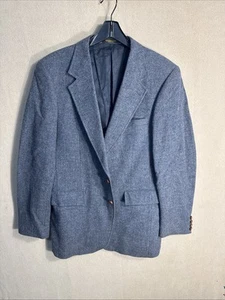 Evan Picone Macy's 42L Slim Fit Tweed Blue Gray 100% Wool 2 Leather Buttons US - Picture 1 of 15