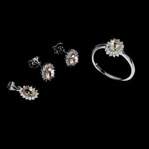 925 Sterling Silver Sets Oval Morganite 6x4mm Natural Gemstone Jewelry - Picture 1 of 14