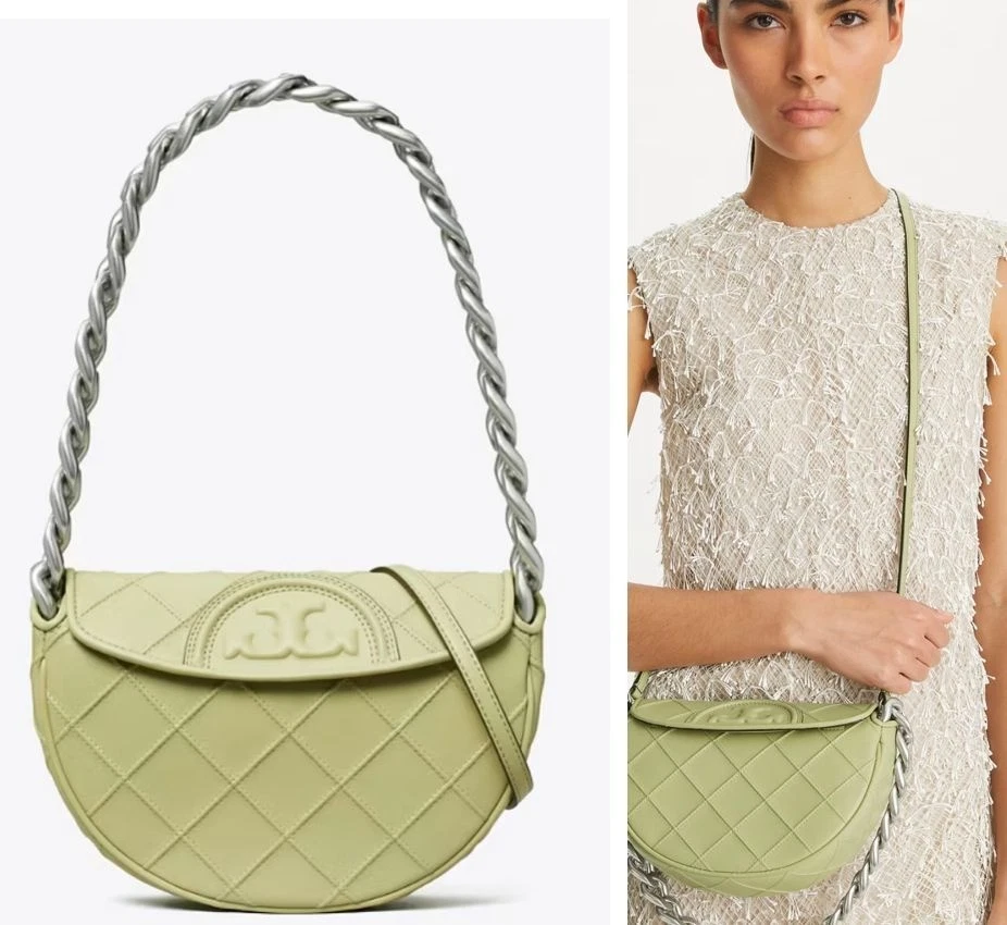 NEW WITH TAGS!!!  AUTHENTIC Tory Burch Olive Fleming Crescent Shoulder Bag - Image 1 of 4