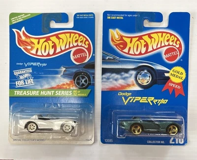 Par Hot Wheels Dodge Viper RT-'10 #433 blanco 1996 Treasure Hunt y 210 verde Foto 1 de 4