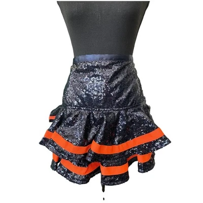 Delantal Elizabeth Scokin Lentejuelas Volantes Azul Naranja Maximalista Glamour Fiesta Anfitriona Foto 1 de 4