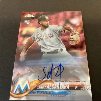 2018 Topps Chrome Rookie Autograph Auto   Sandy Alcantara  CARD # RA-SA - Image 1 of 4