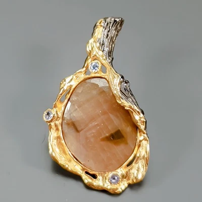 Broche de zafiro dorado natural joyería gema plata de ley 925/NB29374 Foto 1 de 4