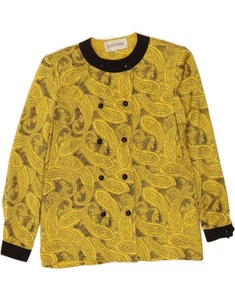 VINTAGE Womens Shirt Blouse IT 44 Medium Yellow Paisley Silk BK11 - Picture 1 of 3
