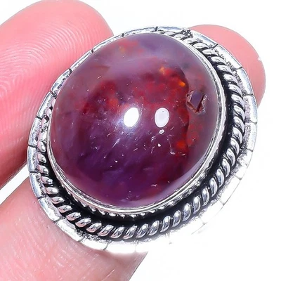 Amethyst, Red Stone Gems. Handmade 925 Sterling Silver Jewelry Ring Size 8.5 - Image 1 of 4