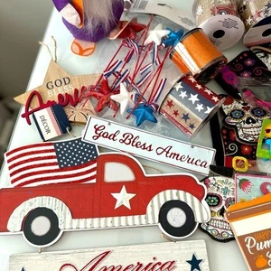 Craft Supply Lot Seasonal Décor Fall Halloween 4th of July DIY Ribbons Signs - Picture 1 of 8