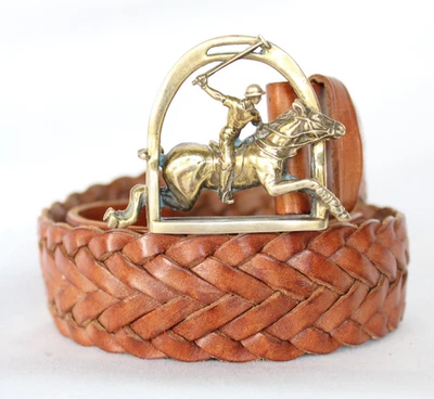 POLO player Ralph Lauren vintage brass equestrian horse belt braided leather 28 - Image 1 of 4