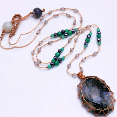 Selected Natürlich Moos Achat Handgemacht Mikro Makramee Perlen Kristall Reiki - Bild 1 von 4