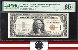 1935-A $1 HAWAII WWII EMERGENCY NOTE SILVER CERTIFICATE PMG 65 EPQ Fr 2300 09734 - Picture 1 of 3