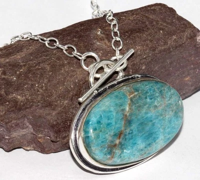 Excepcional Collar Azul Apatita Chapado en Plata 925 17" Regalo Único GW Foto 1 de 3