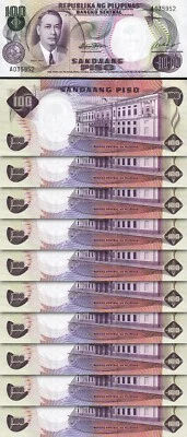 Philippines 100 Piso Pesos, 1969, UNC, 10 Pcs LOT, Consecutive,P-147a, S 7, Pr A - Image 1 of 4
