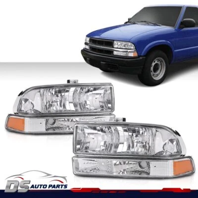 Chrome Amber Corner Headlights Bumper Lamps Fit For 1998-2005 Chevy Blazer S10 - Image 1 of 4