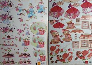 A4 3D Paper Tole Sweet Summer Patisserie Cake Flowers Birds Chocolate Hearts NEW