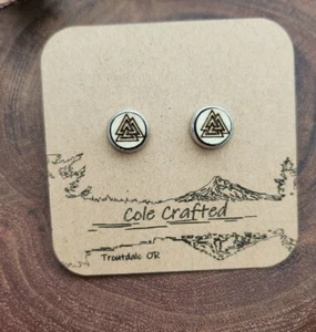 Valknut Triangle Celtic Knot Earrings Wood Handmade 8mm Bezel Set Jewelry Gift  - Picture 1 of 5