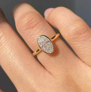 3Ct Oval Cut Lab Created Diamond Wedding Engagement Ring 14k Yellow Gold Plated - Picture 1 of 4