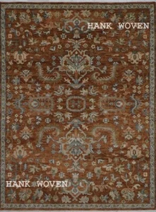 Handmade Rust Contemporary Geometric Floral 9x12 ft Rug | Customizable Carpet - Picture 1 of 8