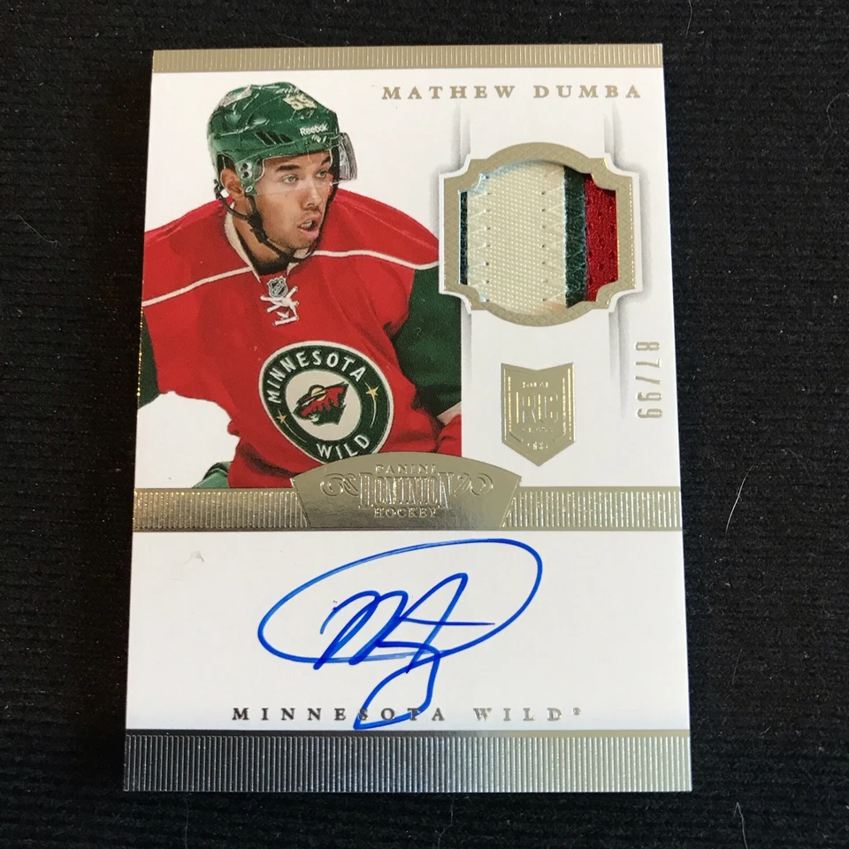 2013-14 Panini Dominion Mathew Dumba Rookie Patch Auto Autograph RC #87/99 Wild - Image 1 of 2