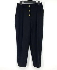 Zara Pants Womens Size Large Black High Rise Buttoned Trousers Slim Straight NWT - Picture 1 of 10