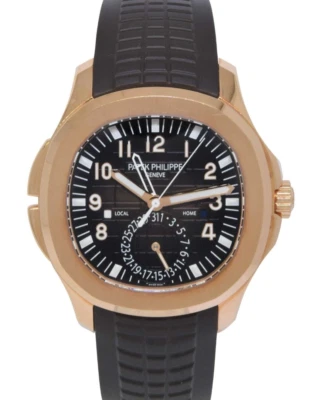 Patek Philippe 5164 Aquanaut Dual Time 18k Rose Gold & Rubber Watch B/P 5164R - Image 1 of 4