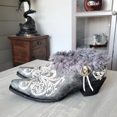 Corral Ankle Crater Bone Embroidery Boots CUSTOM Gray Off White Womens 7 EUC - Image 1 of 4