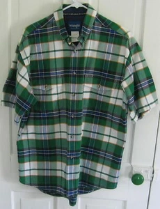 Wrangler Western Men's Large Button Front Shirt Short Sleeve Green Plaid - Picture 1 of 6