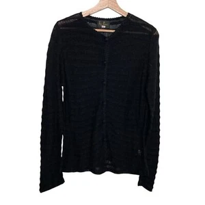 LEO PERESSI Baby Alpaca Black Loose Knit Sweater Sheer Super Soft Cardigan M - Picture 1 of 10