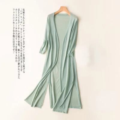 Women Midi Midi Knit Cardigan Sheer Kimono Open Front Shawl Jacket Summer - Image 1 of 4