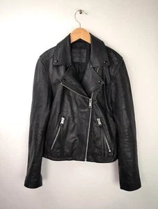Giacca donna ALLSAINTS taglia 6 M DALBY pelle nera moto zip pelle di agnello - Foto 1 di 12