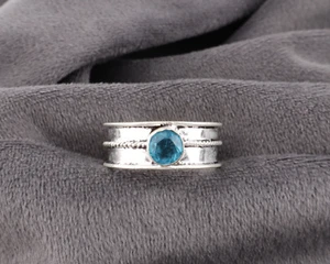 Swiss Blue Topaz Gemstone 925 Sterling Silver Handmade Jewelry Ring For Birthday - Picture 1 of 5