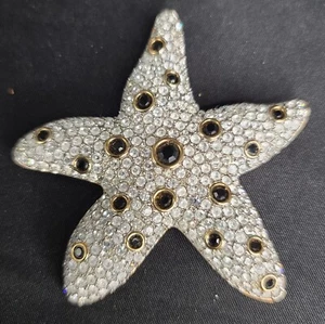 Vintage Swan Signed SWAROVSKI Clear & Black Pave Crystal Starfish Brooch Pin - Picture 1 of 4