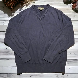 Eddie Bauer Mens Blue Cotton Cashmere Blend V Neck Sweater Medium - Picture 1 of 6