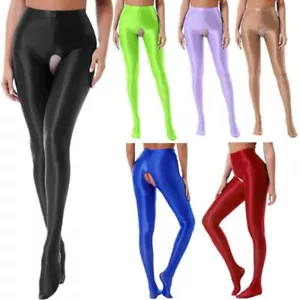 Damen Ouvertstrumpfhose Öl glänzende Stretch Offener Schritt Unterwäsche Dessous - Bild 1 von 179