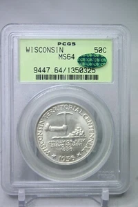 1936 Wisconsin Commemorative Half Dollar 50C PCGS MS64 Green CAC OGH #0325 - Picture 1 of 4