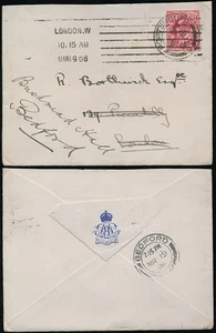 GB KE7 1906 ENVELOPE to BORTHWICK...PORTSMOUTH REDIRECTED by LONDON MACHINE - Picture 1 of 1