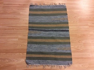 Alfombra Durrie Mat 60x90 cm 2x3 50% DE DESCUENTO azul negro telar manual a rayas - Imagen 1 de 3