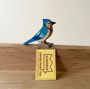 BLUE JAY bird, hand made Waldorf wooden Toy figure Ostheimer type Scherbak - Picture 1 of 4