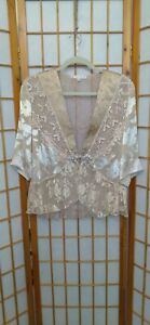 Spencer Alexis Kimono/Jacket Champagne Lace, Accented, Embroidery, Silk- Size M