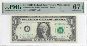1969D $1 MINNEAPOLIS FRN. PMG Superb GEM Uncirculated 67 EPQ Banknote. - Picture 1 of 2
