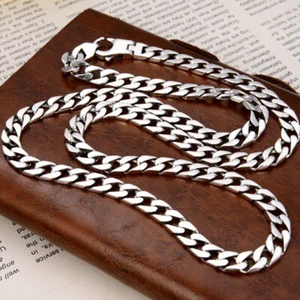 Collar de plata esterlina pura S925 para mujer y hombre sólido de 7 mm cadena cubana - Imagen 1 de 6