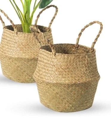 Natural Sea Grass Belly Basket Pot Storage Planter Indoor Decor Pop Up - Изображение 1 из 4