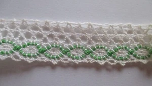 dentelle vintage blanche et verte 1 mètre / 2,5 cm - Photo 1 sur 2