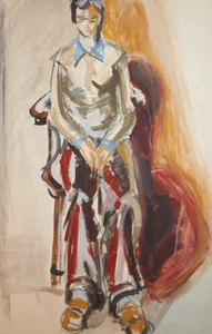 Vintage gouache painting expressionist portrait - Picture 1 of 12