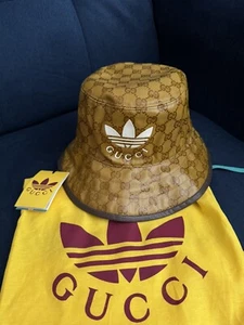 GUCCI x Adidas Coated Canvas Bucket Hat Beige Brown Size M 58 Cm - Picture 1 of 8