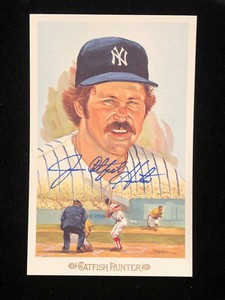 CATFISH HUNTER SIGNED POSTCARD PEREZ-STEELE CELEBRATION SET 1989, MINT
