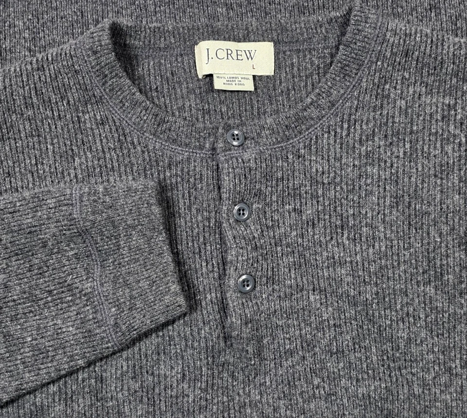 De colección J. Suéter Henley Crew Lana de Cordero Acanalado L Gris Manga Larga Hombres Hong Kong Foto 1 de 4