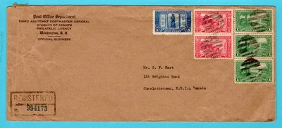 USA Post Office R cover 1925 Washington to Charlottetown Canada - Image 1 of 2