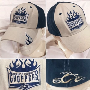 ORANGE COUNTY CHOPPERS BLUE TAN EMBROIDERED FLAMES BASEBALL CAP HAT - Picture 1 of 8